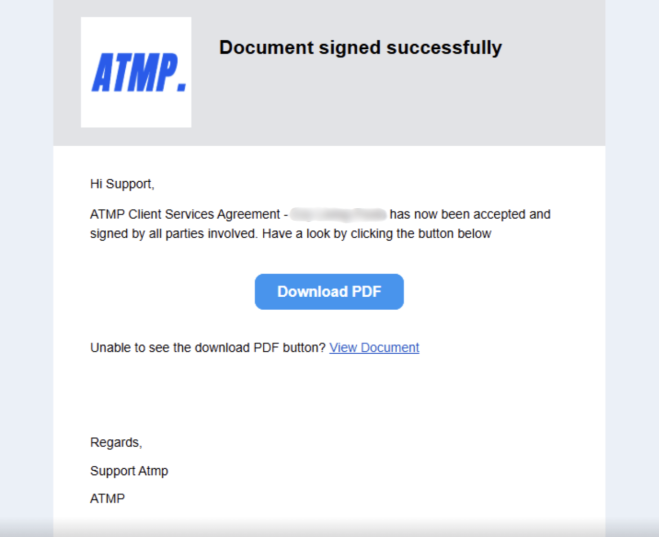 Document signed successfully confirmation