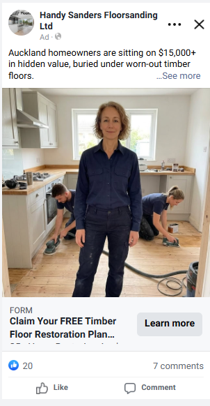 Live Handy Sanders Facebook ad — on the job