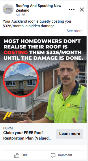 Live Roofing & Spouting NZ Facebook video ad